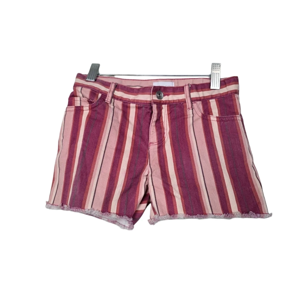 The Children's Place Striped Shorts 8 Girls Frayed Red Purple
